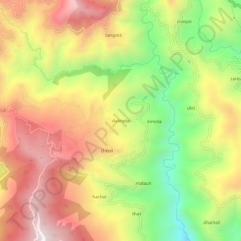 Mapa topográfico dalmota, altitud, relieve