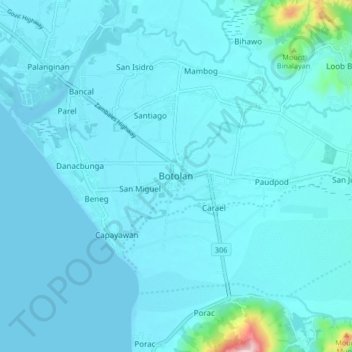Mapa topográfico Botolan, altitud, relieve