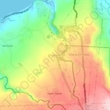 Mapa topográfico Ditucalan, altitud, relieve