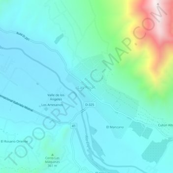 Mapa topográfico Las Rojas, altitud, relieve