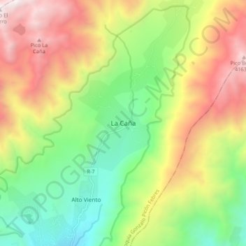 Mapa topográfico La Caña, altitud, relieve