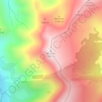 Mapa topográfico Pizarras, altitud, relieve