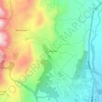 Mapa topográfico San Antonio, altitud, relieve