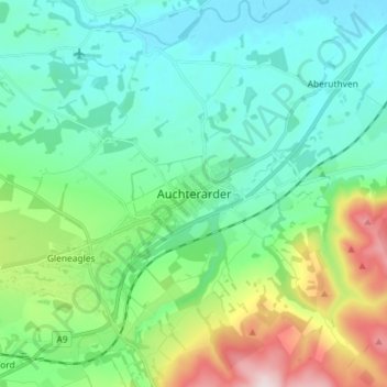 Mapa topográfico Auchterarder, altitud, relieve