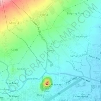 Mapa topográfico Pawa, altitud, relieve