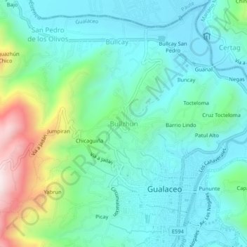 Mapa topográfico Bullzhun, altitud, relieve