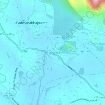Mapa topográfico Puliurkuruchi, altitud, relieve