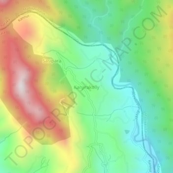 Mapa topográfico Kanjirakolly, altitud, relieve