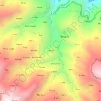 Mapa topográfico Khabar, altitud, relieve