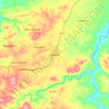 Mapa topográfico Gutalac, altitud, relieve