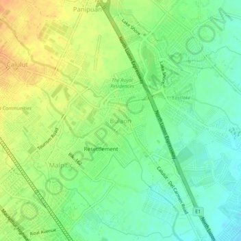 Mapa topográfico Bulaon, altitud, relieve