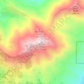 Mapa topográfico Mount Diablo, altitud, relieve
