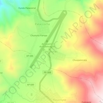 Mapa topográfico Huinchos, altitud, relieve