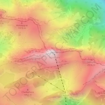 Mapa topográfico Stockhorn, altitud, relieve