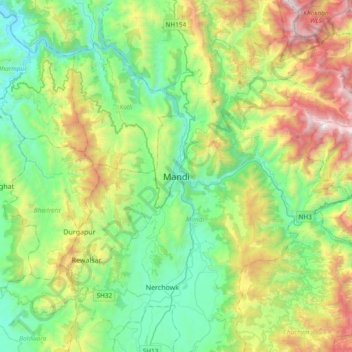 Mapa topográfico Mandi, altitud, relieve
