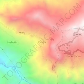 Mapa topográfico Paccha, altitud, relieve