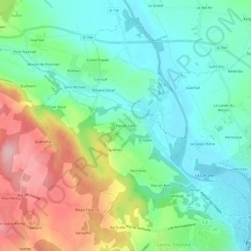 Mapa topográfico Pan er Sant, altitud, relieve