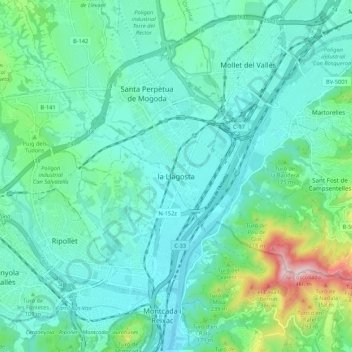 Mapa topográfico la Llagosta, altitud, relieve