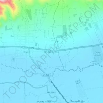 Mapa topográfico Tolata Chico, altitud, relieve