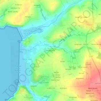 Mapa topográfico Kerveo Beuz, altitud, relieve