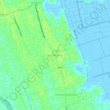 Mapa topográfico Anthikkad, altitud, relieve
