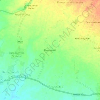 Mapa topográfico Madanapalli, altitud, relieve