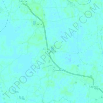 Mapa topográfico Kunwar, altitud, relieve