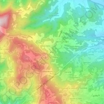 Mapa topográfico Sarego, altitud, relieve