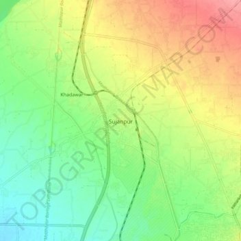 Mapa topográfico Sujanpur, altitud, relieve