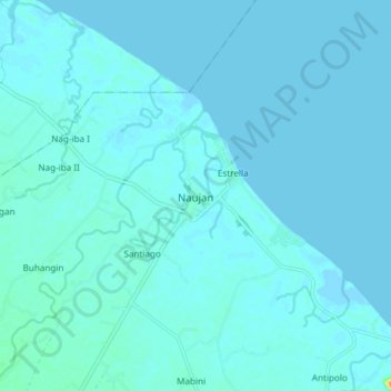 Mapa topográfico Naujan, altitud, relieve