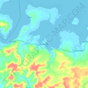Mapa topográfico Arteche, altitud, relieve
