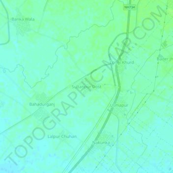 Mapa topográfico Sultanpur Dost, altitud, relieve