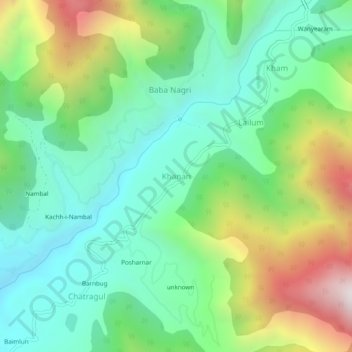 Mapa topográfico Khanan, altitud, relieve