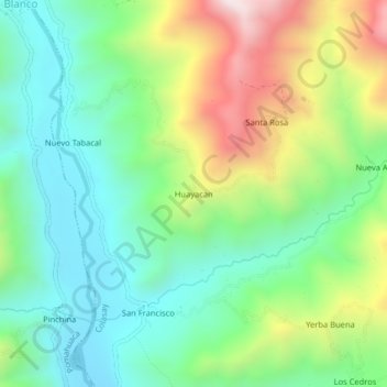 Mapa topográfico Huayacan, altitud, relieve
