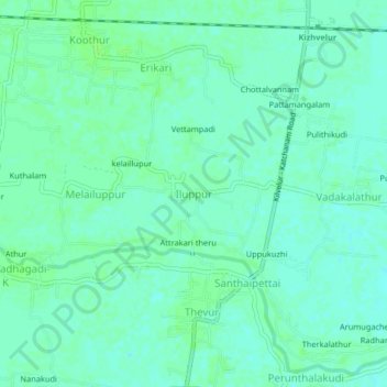 Mapa topográfico Iluppur, altitud, relieve