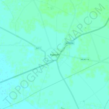 Mapa topográfico Asandh, altitud, relieve