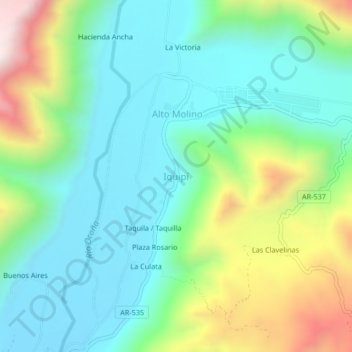 Mapa topográfico Iquipí, altitud, relieve