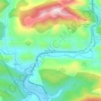 Mapa topográfico Vega de Gordón, altitud, relieve