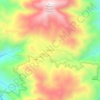 Mapa topográfico Malico, altitud, relieve