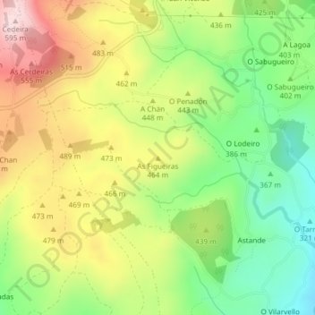 Mapa topográfico As Figueiras, altitud, relieve