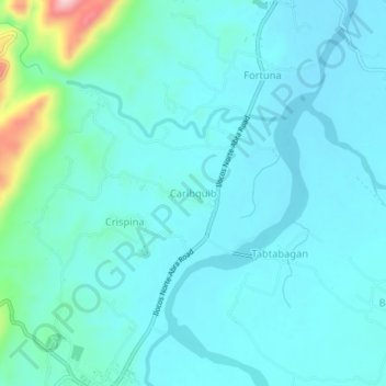 Mapa topográfico Caribquib, altitud, relieve