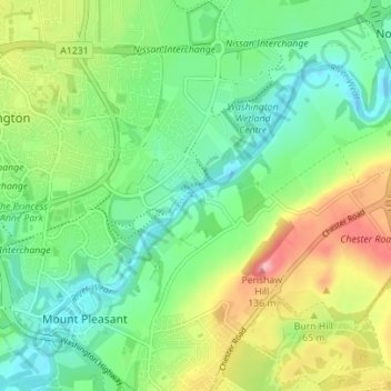 Mapa topográfico Cox Green, altitud, relieve