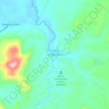 Mapa topográfico Sumak Sacha, altitud, relieve