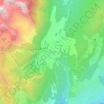 Mapa topográfico Piancavallo, altitud, relieve