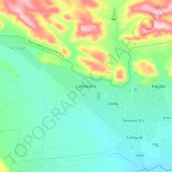 Mapa topográfico Letlhabile, altitud, relieve