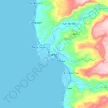 Mapa topográfico Jasaan, altitud, relieve