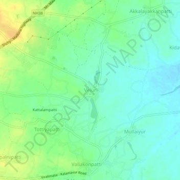 Mapa topográfico Velur, altitud, relieve