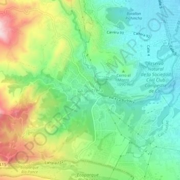 Mapa topográfico La Buitrera, altitud, relieve