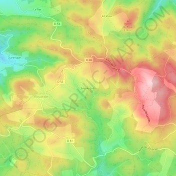 Mapa topográfico Sauvergues, altitud, relieve