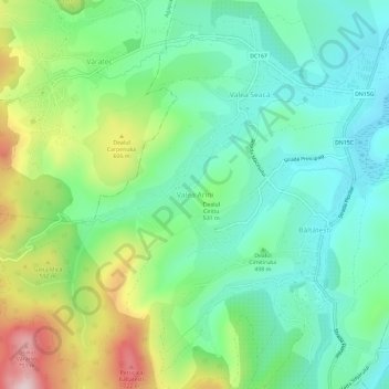 Mapa topográfico Valea Arini, altitud, relieve